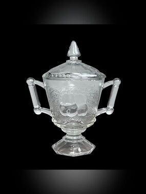 Jeannette Vintage Baltimore Pear Footed Sugar Bowl Lid Clear Pressed Glass